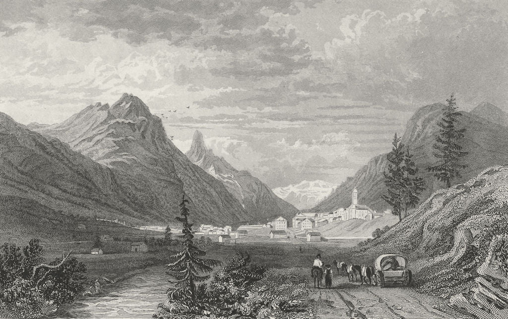 RHEINWALD. Splugen, Valley. Germany. horse Wagon 1830 old antique print